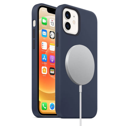 For iPhone 12 mini Magnetic Liquid Silicone Full Coverage Shockproof Magsafe Case with Magsafe Charging Magnet (Navy Blue) by buy2fix