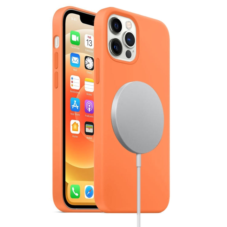 For iPhone 12 / 12 Pro Magnetic Liquid Silicone Full Coverage Shockproof Magsafe Case with Magsafe Charging Magnet(Orange) by buy2fix