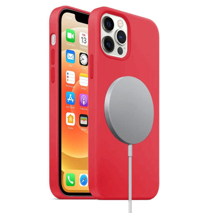 For iPhone 12 / 12 Pro Magnetic Liquid Silicone Full Coverage Shockproof Magsafe Case with Magsafe Charging Magnet(Red) by buy2fix