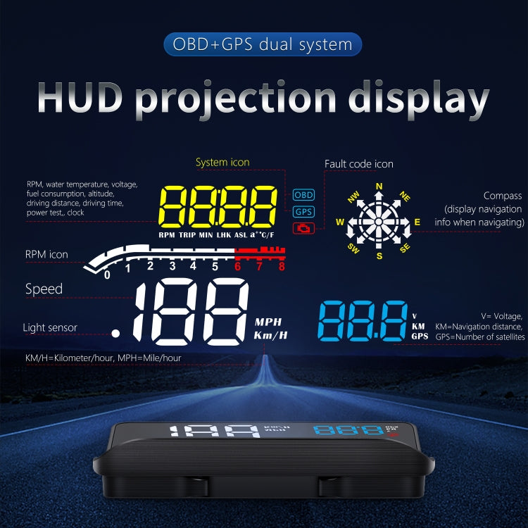 D1 Car OBD2 HUD Head-up Display GPS Speed Meter Speed / Voltage / Water Temperature Speed Alarm by buy2fix