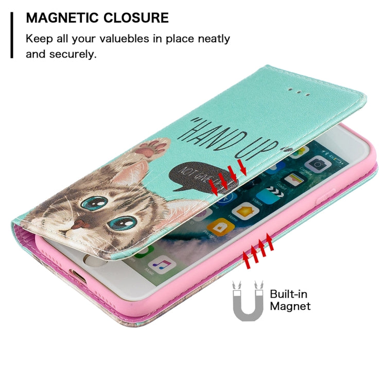 Colored Drawing Pattern Invisible Magnetic Horizontal Flip PU Leather Case with Holder & Card Slots & Wallet For iPhone 8 & 7(Cat) by buy2fix