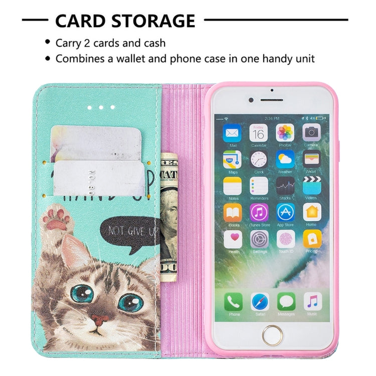 Colored Drawing Pattern Invisible Magnetic Horizontal Flip PU Leather Case with Holder & Card Slots & Wallet For iPhone 8 & 7(Cat) by buy2fix