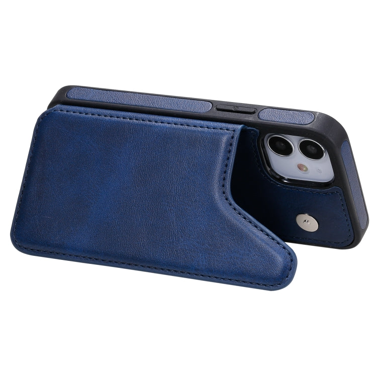 For iPhone 12 mini Shockproof Calf Texture Protective Case with Holder & Card Slots & Frame (Blue) by buy2fix