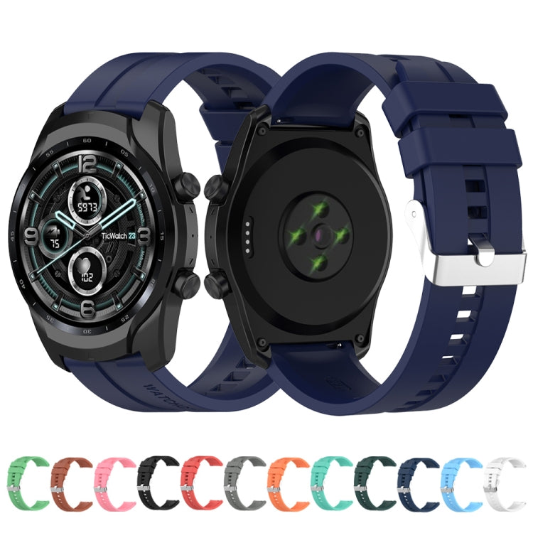 For TicWatch Pro 3 Silicone Watch Band with Silver Steel Buckle(Midnight Blue) by buy2fix