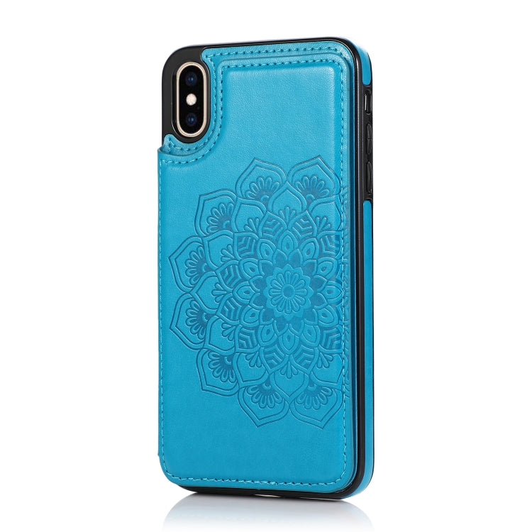 For iPhone X / XS Double Buckle Mandala Pattern PU+TPU Protective Case with Card Slots & Holder & Photo Frame(Blue) by buy2fix