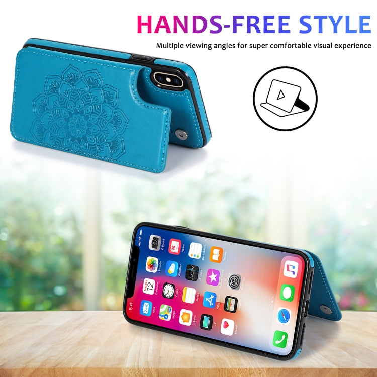 For iPhone X / XS Double Buckle Mandala Pattern PU+TPU Protective Case with Card Slots & Holder & Photo Frame(Blue) by buy2fix