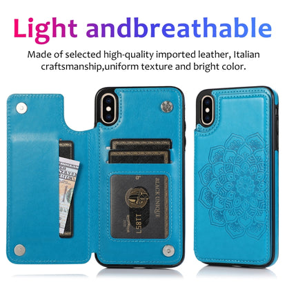 For iPhone X / XS Double Buckle Mandala Pattern PU+TPU Protective Case with Card Slots & Holder & Photo Frame(Blue) by buy2fix