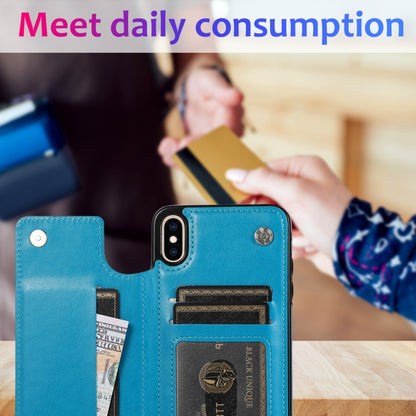 For iPhone X / XS Double Buckle Mandala Pattern PU+TPU Protective Case with Card Slots & Holder & Photo Frame(Blue) by buy2fix