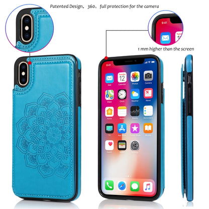 For iPhone X / XS Double Buckle Mandala Pattern PU+TPU Protective Case with Card Slots & Holder & Photo Frame(Blue) by buy2fix