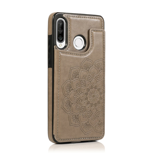 For Huawei P30 Lite Double Buckle Mandala Pattern PU+TPU Protective Case with Card Slots & Holder & Photo Frame(Grey) by buy2fix