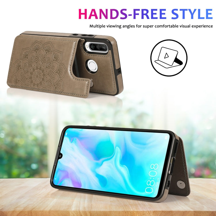 For Huawei P30 Lite Double Buckle Mandala Pattern PU+TPU Protective Case with Card Slots & Holder & Photo Frame(Grey) by buy2fix