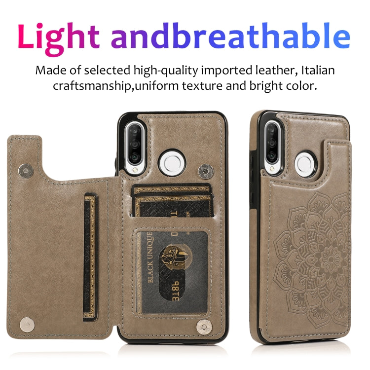 For Huawei P30 Lite Double Buckle Mandala Pattern PU+TPU Protective Case with Card Slots & Holder & Photo Frame(Grey) by buy2fix