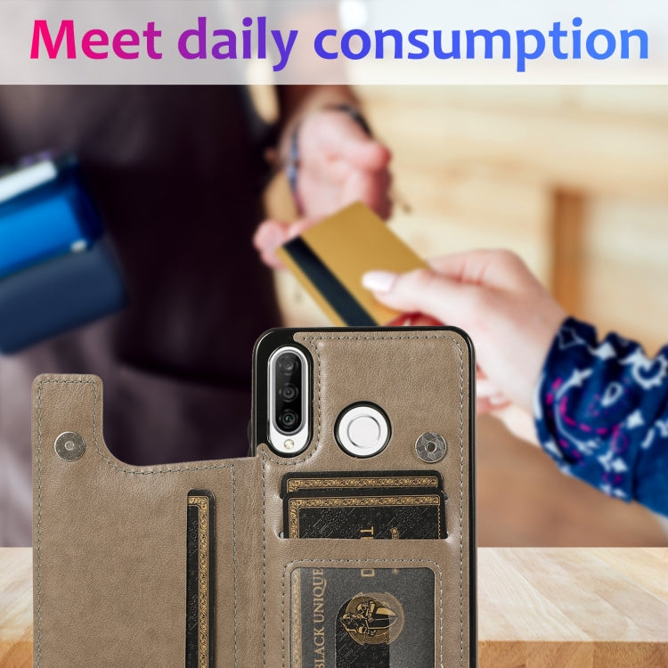 For Huawei P30 Lite Double Buckle Mandala Pattern PU+TPU Protective Case with Card Slots & Holder & Photo Frame(Grey) by buy2fix