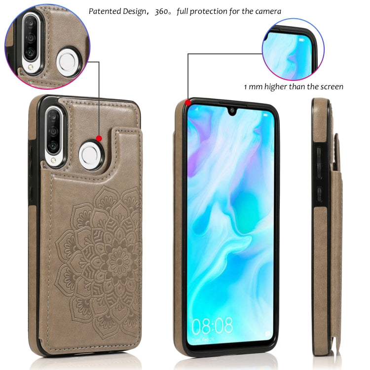 For Huawei P30 Lite Double Buckle Mandala Pattern PU+TPU Protective Case with Card Slots & Holder & Photo Frame(Grey) by buy2fix
