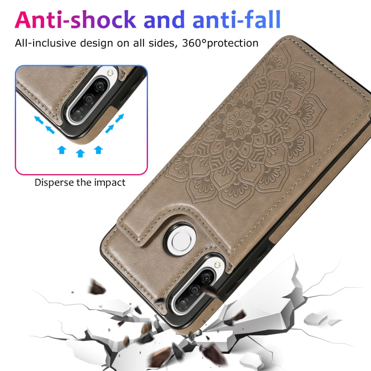 For Huawei P30 Lite Double Buckle Mandala Pattern PU+TPU Protective Case with Card Slots & Holder & Photo Frame(Grey) by buy2fix