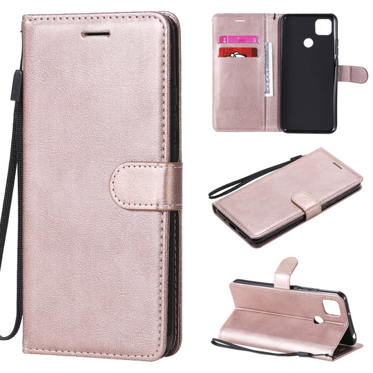 For Xiaomi Redmi 9C Solid Color Horizontal Flip Protective Leather Case with Holder & Card Slots & Wallet & Photo Frame & Lanyard(Rose Gold)