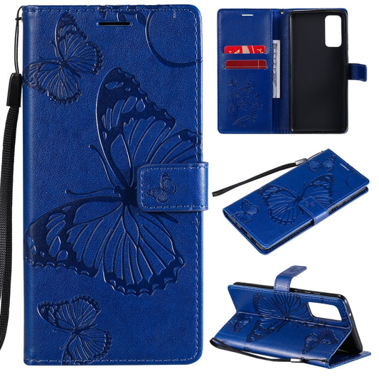 For Samsung Galaxy S20 FE 5G / S20 Lite 3D Butterflies Embossing Pattern Horizontal Flip Leather Case with Holder & Card Slot & Wallet(Blue) by buy2fix