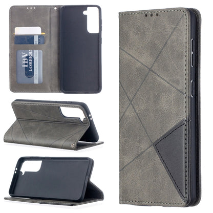 For Samsung Galaxy S21 5G Rhombus Texture Horizontal Flip Magnetic Leather Case with Holder & Card Slots(Grey) by buy2fix