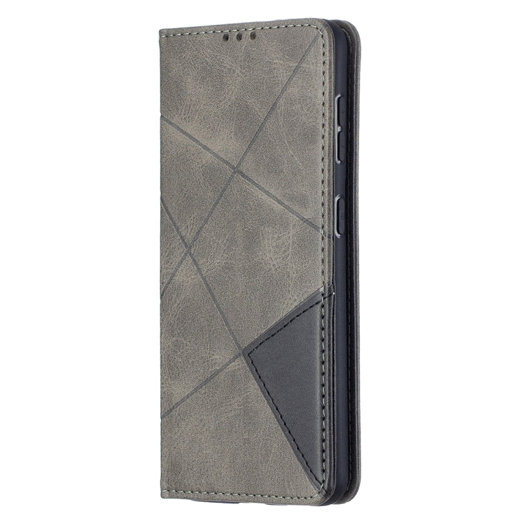 For Samsung Galaxy S21 5G Rhombus Texture Horizontal Flip Magnetic Leather Case with Holder & Card Slots(Grey) by buy2fix