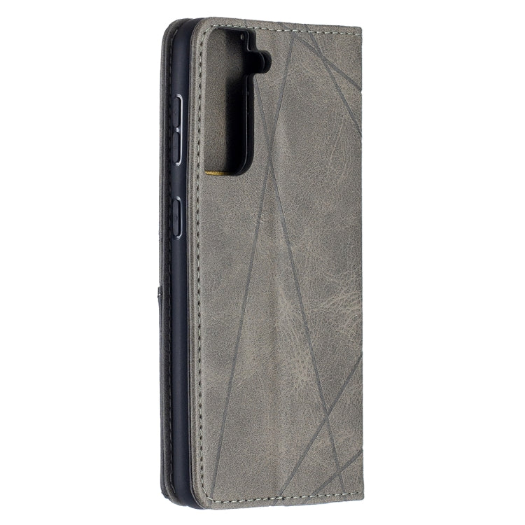 For Samsung Galaxy S21 5G Rhombus Texture Horizontal Flip Magnetic Leather Case with Holder & Card Slots(Grey) by buy2fix