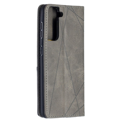 For Samsung Galaxy S21 5G Rhombus Texture Horizontal Flip Magnetic Leather Case with Holder & Card Slots(Grey) by buy2fix