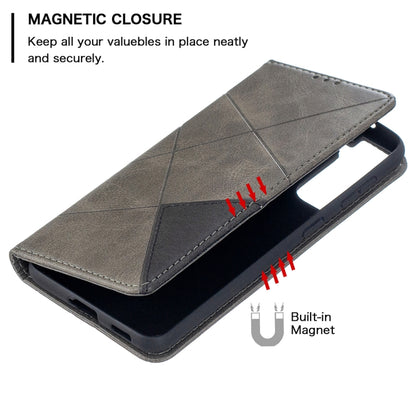 For Samsung Galaxy S21 5G Rhombus Texture Horizontal Flip Magnetic Leather Case with Holder & Card Slots(Grey) by buy2fix