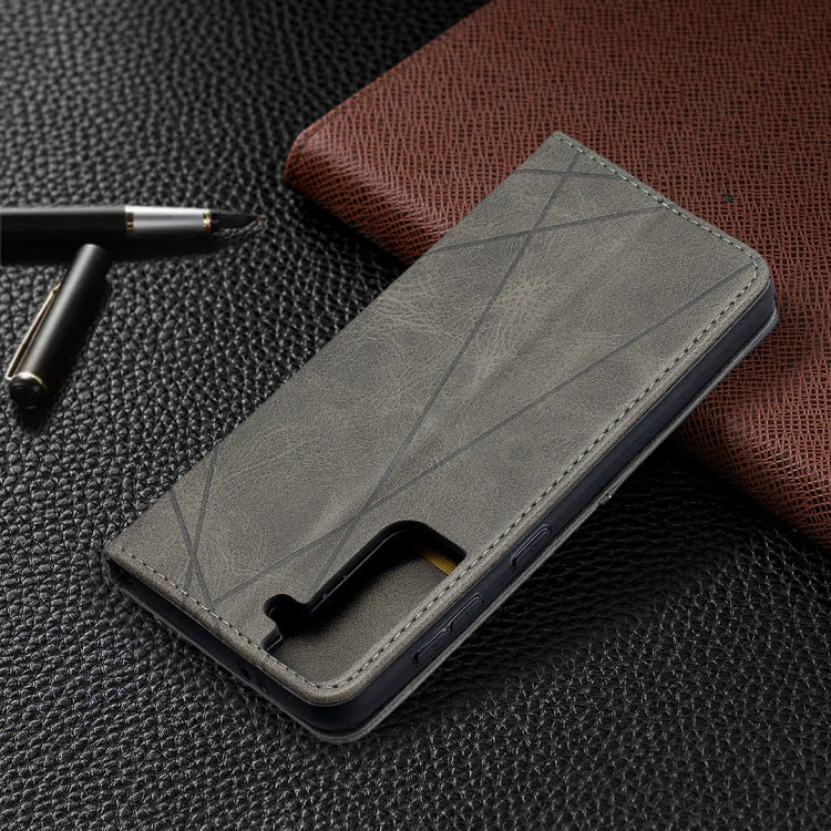 For Samsung Galaxy S21 5G Rhombus Texture Horizontal Flip Magnetic Leather Case with Holder & Card Slots(Grey) by buy2fix