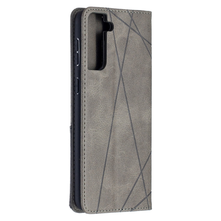 For Samsung Galaxy S21+ 5G Rhombus Texture Horizontal Flip Magnetic Leather Case with Holder & Card Slots(Grey) by buy2fix