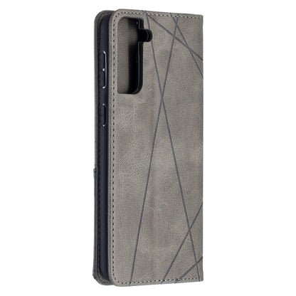 For Samsung Galaxy S21+ 5G Rhombus Texture Horizontal Flip Magnetic Leather Case with Holder & Card Slots(Grey) by buy2fix