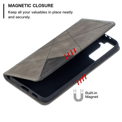 For Samsung Galaxy S21+ 5G Rhombus Texture Horizontal Flip Magnetic Leather Case with Holder & Card Slots(Grey) by buy2fix