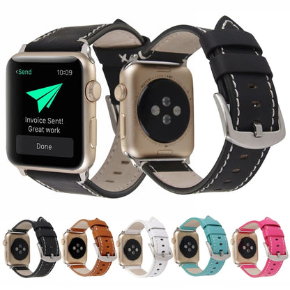 Calfskin Genuine Leather Watch Band For Apple Watch Series 7 41mm / 6 & SE & 5 & 4 40mm / 3 & 2 & 1 38mm(Black) by buy2fix