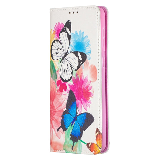 For Samsung Galaxy S21+ 5G Colored Drawing Pattern Invisible Magnetic Horizontal Flip PU Leather Case with Holder & Card Slots & Wallet(Two Butterflies) by buy2fix
