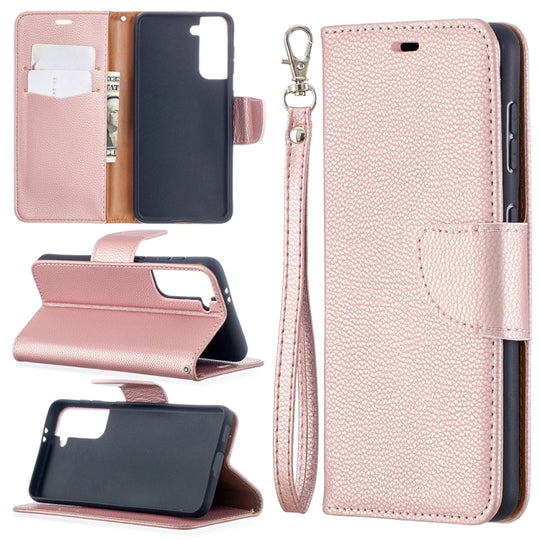 For Samsung Galaxy S21 5G Litchi Texture Pure Color Horizontal Flip Leather Case with Holder & Card Slots & Wallet & Lanyard(Rose Gold)