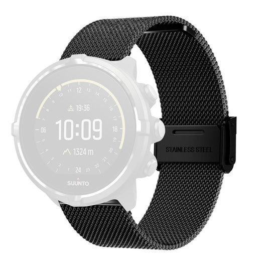 For Suunto 9 Milanese Nice Buckle Replacement Wrist Strap Watchband(Black)