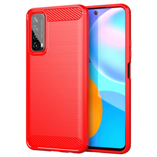 For Huawei P Smart 2021 Brushed Texture Carbon Fiber TPU Case(Red) by buy2fix