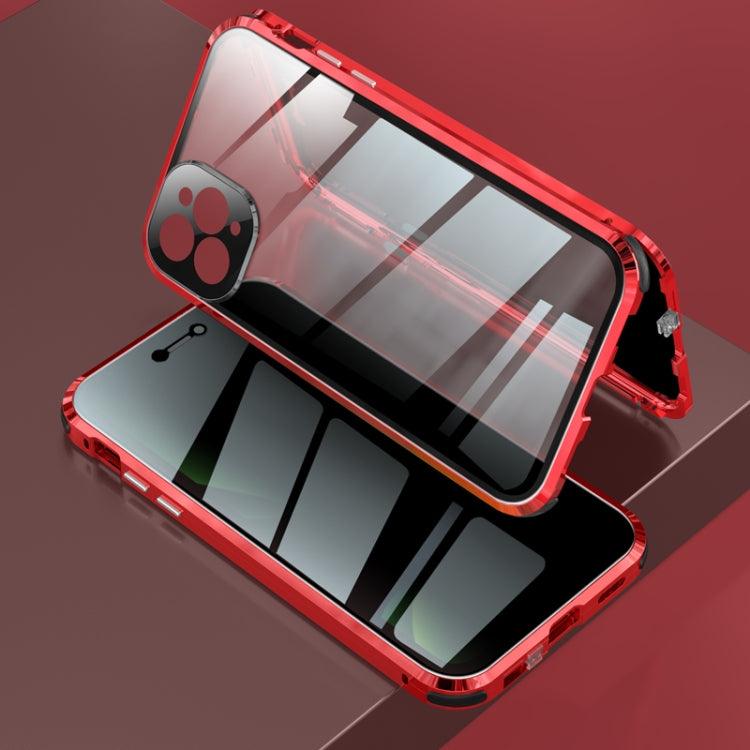 For iPhone 11 Pro Four-corner Shockproof Anti-peeping Magnetic Metal Frame Double-sided Tempered Glass Case (Red) by buy2fix