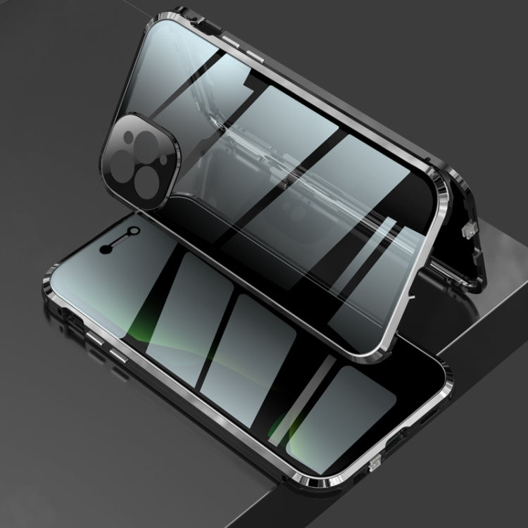 For iPhone 11 Pro Max Four-corner Shockproof Anti-peeping Magnetic Metal Frame Double-sided Tempered Glass Case (Black) by buy2fix