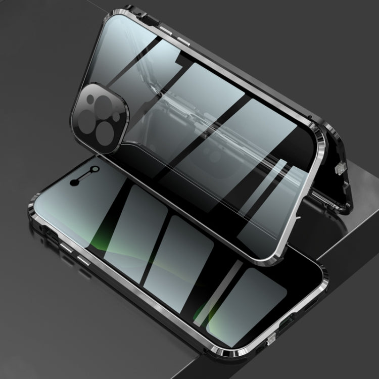 For iPhone 12 Pro Four-corner Shockproof Anti-peeping Magnetic Metal Frame Double-sided Tempered Glass Case(Black) by buy2fix