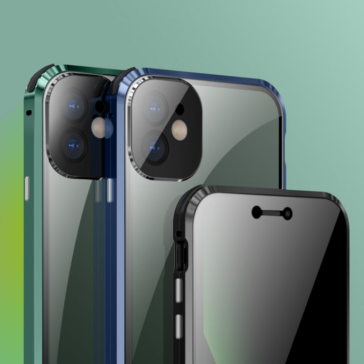 For iPhone 12 Pro Four-corner Shockproof Anti-peeping Magnetic Metal Frame Double-sided Tempered Glass Case(Black) by buy2fix