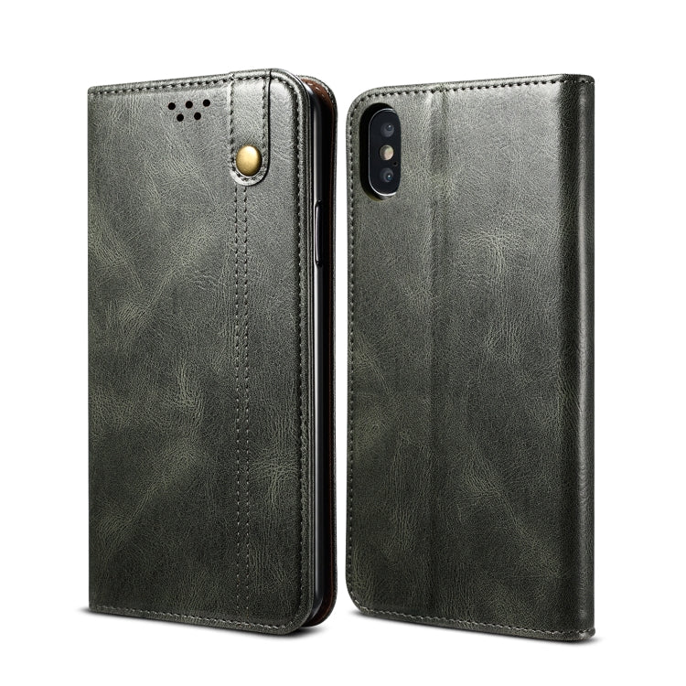 For iPhone XS Max Simple Wax Crazy Horse Texture Horizontal Flip Leather Case with Card Slots & Wallet(Dark Green) by buy2fix