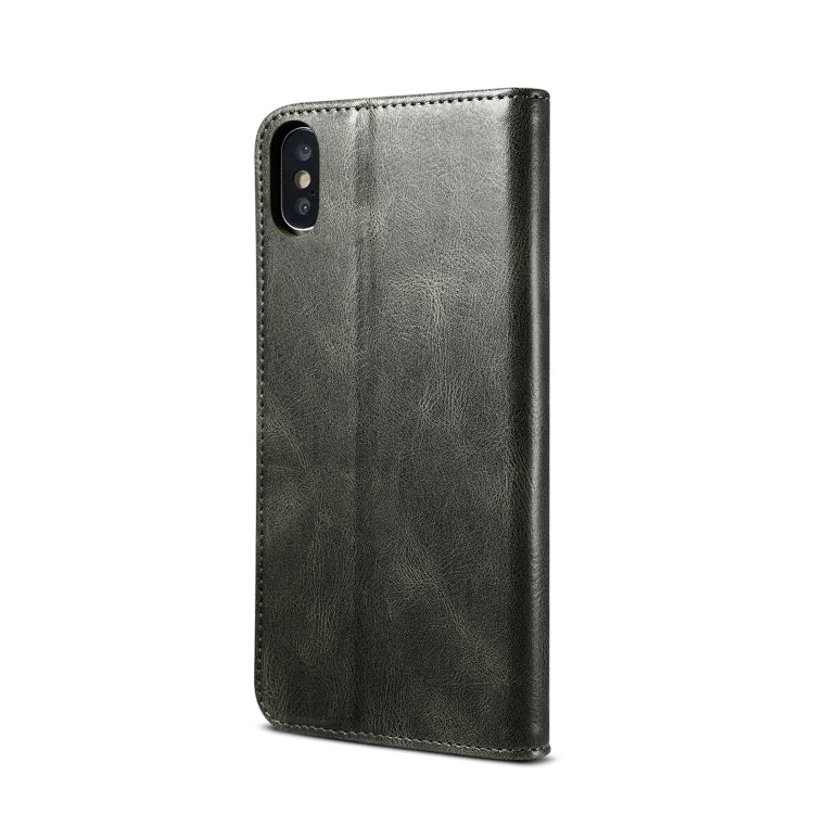 For iPhone XS Max Simple Wax Crazy Horse Texture Horizontal Flip Leather Case with Card Slots & Wallet(Dark Green) by buy2fix