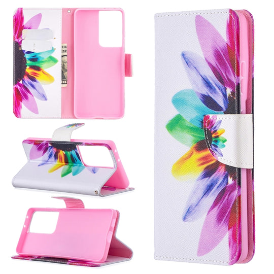 For Samsung Galaxy S21 Ultra 5G Colored Drawing Pattern Horizontal Flip Leather Case with Holder & Card Slots & Wallet(Sun Flower)
