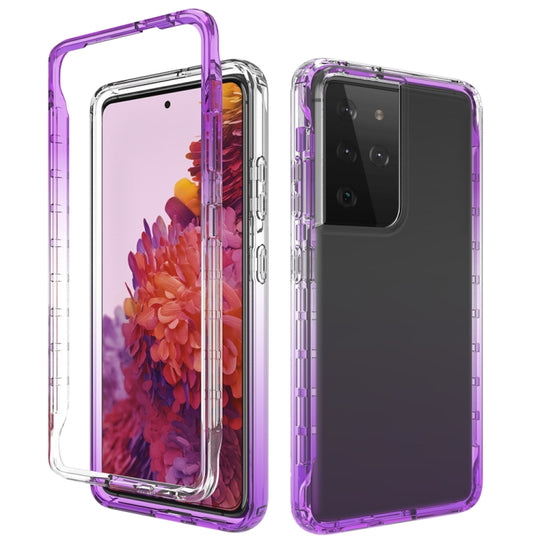 For Samsung Galaxy S21 Ultra 5G Shockproof  High Transparency Two-color Gradual Change PC+TPU Candy Colors Protective Case(Purple)