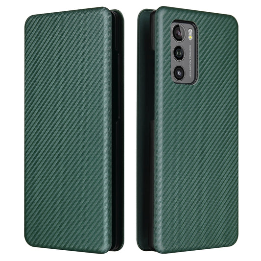 For LG Wing 5G Carbon Fiber Texture Horizontal Flip TPU + PC + PU Leather Case with Card Slot(Green) by buy2fix