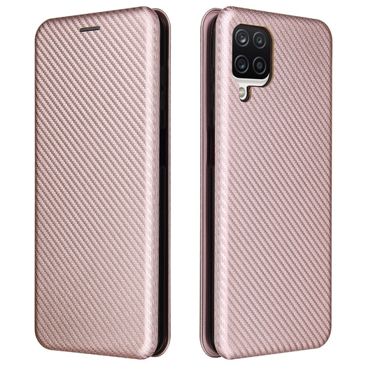 For Samsung Galaxy A12 / M12 / F12 Carbon Fiber Texture Horizontal Flip TPU + PC + PU Leather Case with Card Slot(Pink) by buy2fix