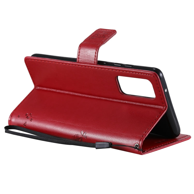 For Samsung Galaxy S20 FE 5G / S20 Lite Tree & Cat Pattern Pressed Printing Horizontal Flip PU Leather Case with Holder & Card Slots & Wallet & Lanyard(Red) by buy2fix