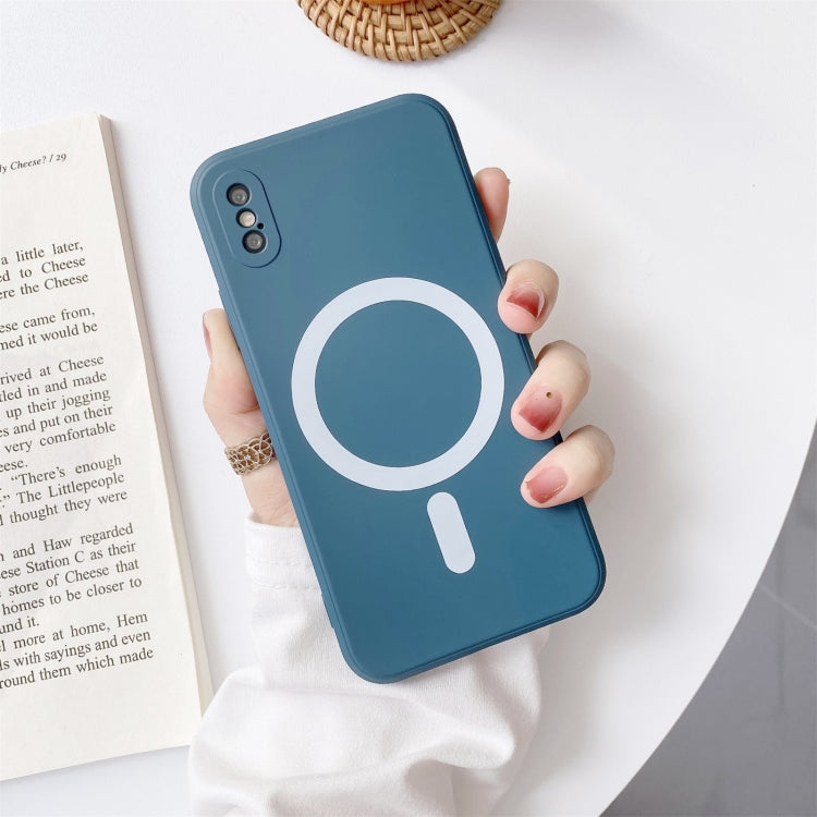 For iPhone X / XS Liquid Silicone Full Coverage Shockproof Magsafe Case(Blue) by buy2fix