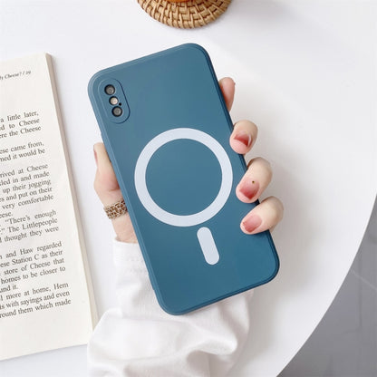 For iPhone X / XS Liquid Silicone Full Coverage Shockproof Magsafe Case(Blue) by buy2fix