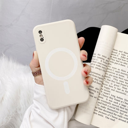For iPhone X / XS Liquid Silicone Full Coverage Shockproof Magsafe Case(Beige) by buy2fix