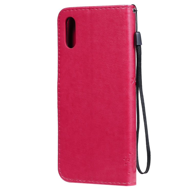 For Xiaomi Redmi 9A Tree & Cat Pattern Pressed Printing Horizontal Flip PU Leather Case with Holder & Card Slots & Wallet & Lanyard(Rose Red) by buy2fix